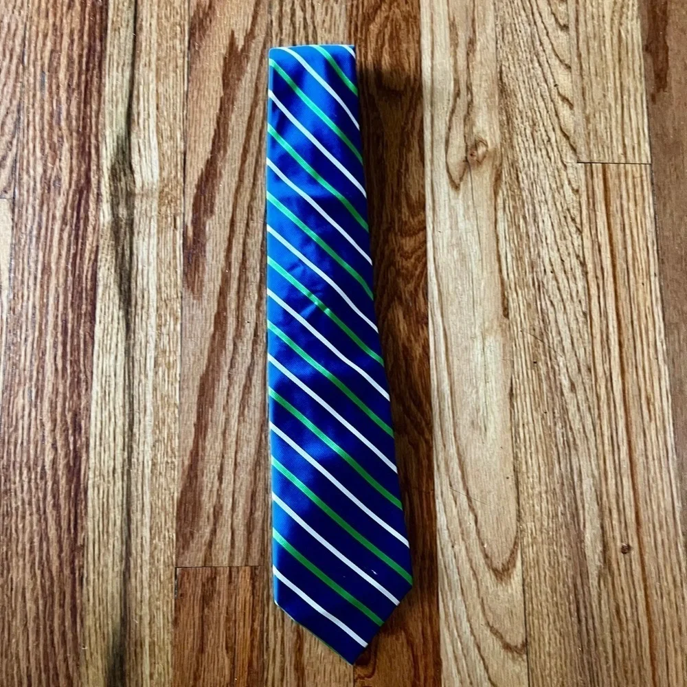 J.Crew Men’s Tie Silk Blue Striped With Green and White